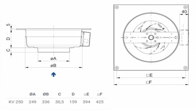 KV250 L K.vifte vegg ø250mm