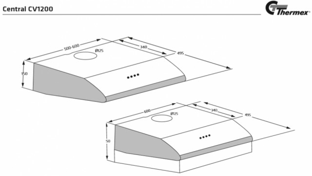 THERMEX CENTRAL CV 1200 - HVIT - 500MM