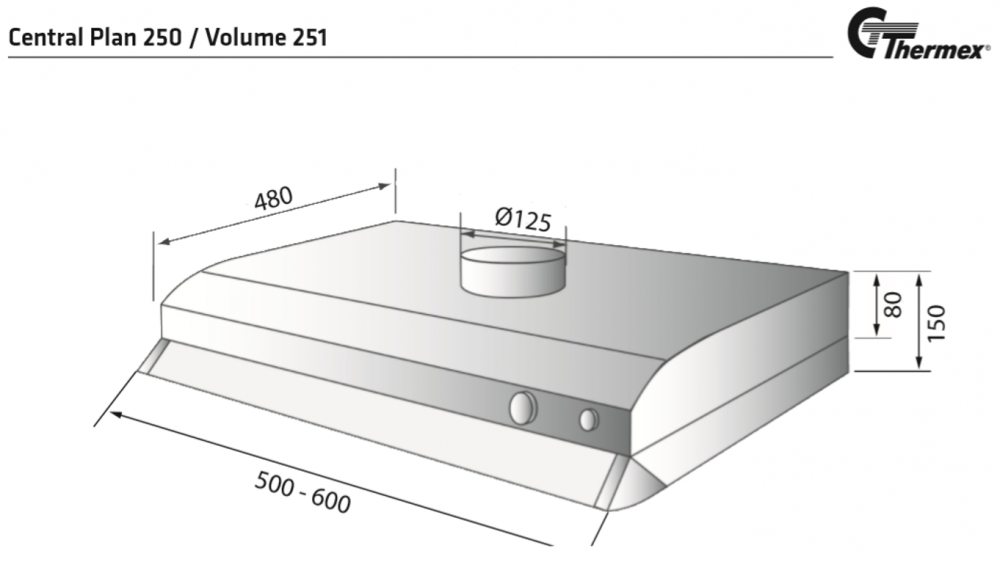 THERMEX CENTRAL PLAN 250 - HVIT - 600MM