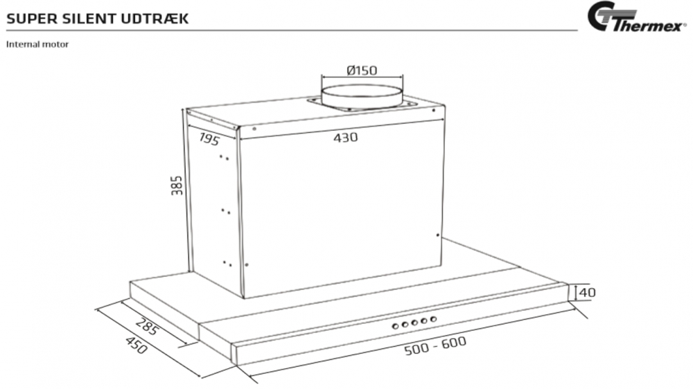 THERMEX SUPER SILENT UTTREKK - HVIT - 500MM