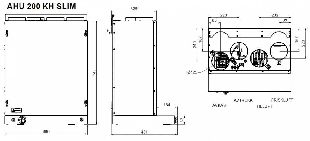 Dimensjoner Ensy AHU 200 KH