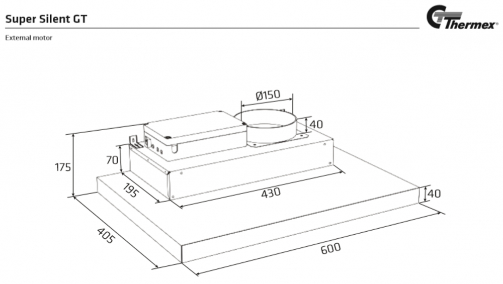 THERMEX SUPER SILENT GT - RUSTFRI / SVART - 600MM