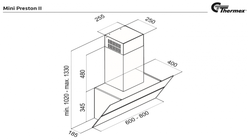 THERMEX MINI PRESTON II - SVART- 600MM